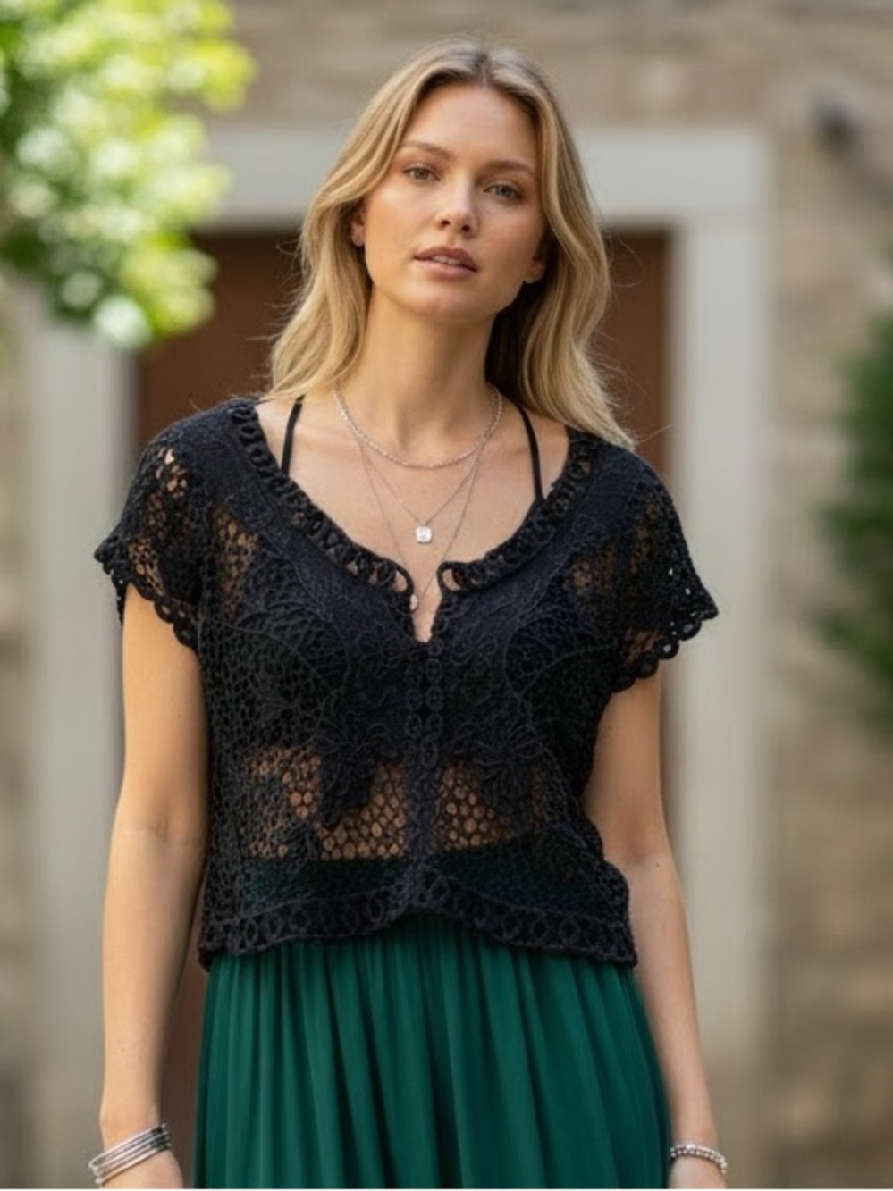 Black Sheer Crochet Lace Boho Floral Festival Fairy Top Whimsigoth Indie Sleaze